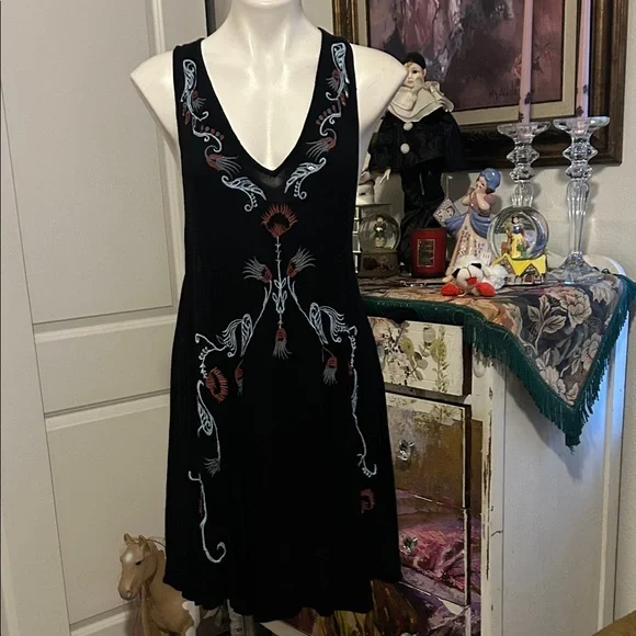 Free People Black Mini Dress with Floral Embroidery - Picture 5 of 9